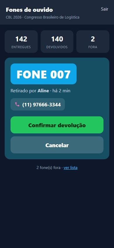 Empréstimo e devolução de fones controlados pela credencial - Credenciamento Sem Fila - outro evento
